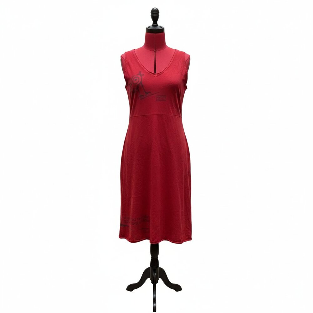 MESSAGE FACTORY - RED Tunic sleeveless  A-line dress with bird print - medium